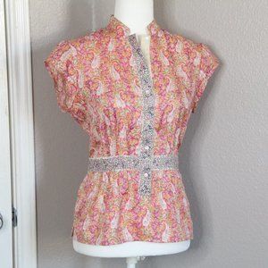 Robert Graham 100% Silk Floral Blouse Peplum Top 6
